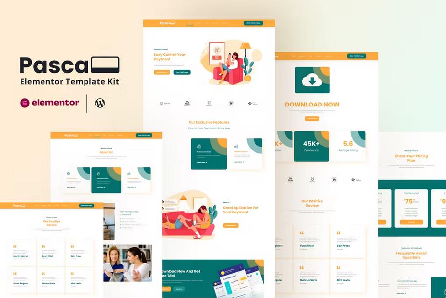 Pascal payment app business elementor pro template kit vlatest version